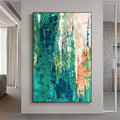 Large Size Vertical Panel Wall Art Oil Painting Green Blue Grey Canvas Wall Art Oversize Artwork Decor Living Room Mural 75x150cm/(30x59inch) with-Black-Frame