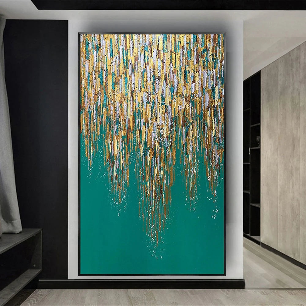 Fashion green and gold paint painting on quality