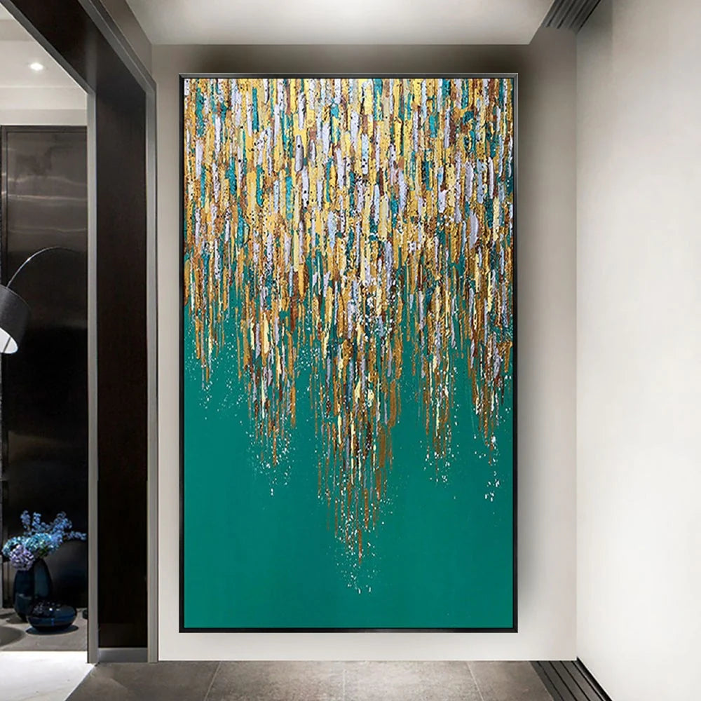 Fashion green and gold paint painting on quality